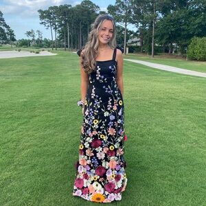 Lulus Thriving Poise Black 3D Floral Embroidered Tie-Strap Maxi Dress